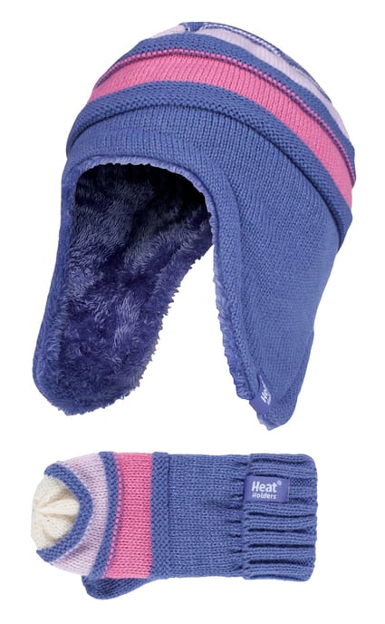 Wärmehalter - Kinder Mädchen Winter Warm Fleece gefüttert Kabel gestrickt Thermal Beanie Mütze und Fäustlinge mit Ohrenklappen - LS1P10 - Image 1