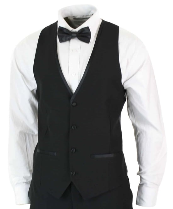 Herren 3-teiliger schwarzer Smoking-Anzug klassisch Satin Dinner tailliert für Hochzeit Abschlussball - Image 5