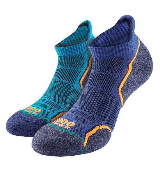 1000 Mile - 2er Pack Herren Einzel-Schicht Weiche Atmungsaktive Laufkurzsocken - Königfischer / Marineblau - Image 1