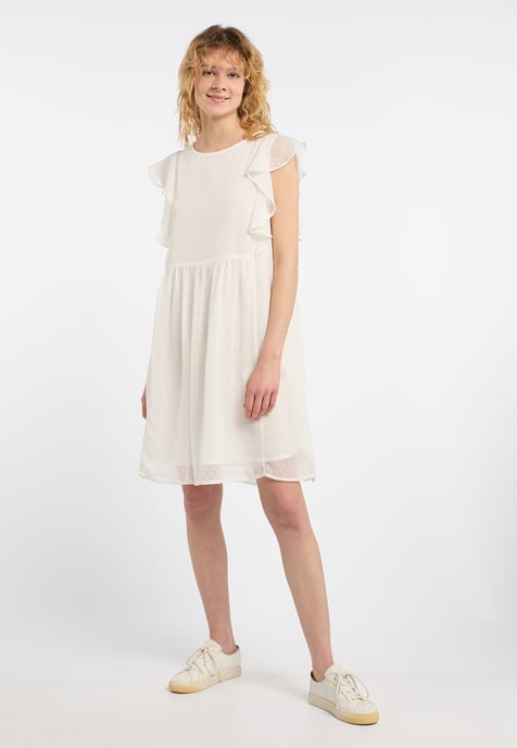 Dreimaster Midikleid mit Rüschen Damen WOLLWEISS - Image 2