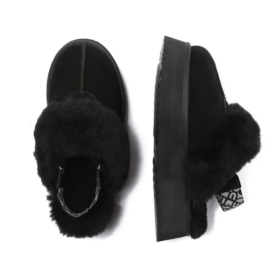 EVER AU Women Wagtail Removable Strap Platform Slippers - Black