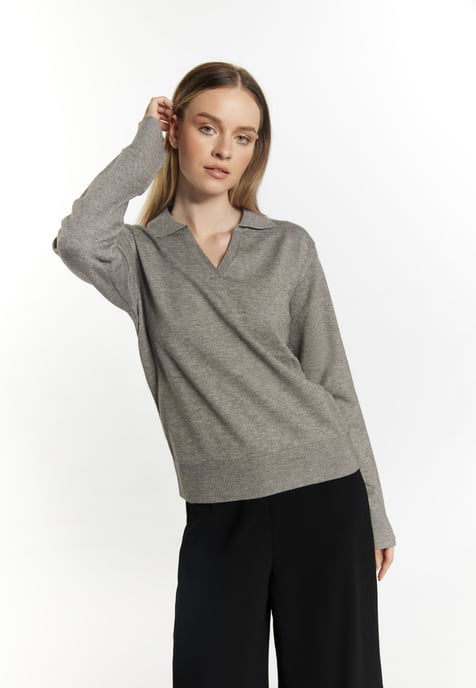 Dreimaster Strickpullover Damen Grau Melange - Image 3