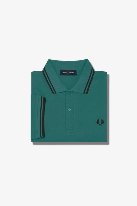 Fred Perry Schwarzes, mintgrünes Poloshirt mit Doppelstreifenkragen - Image 2