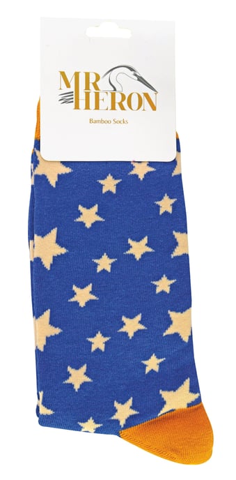 Herr Heron - Herren Bambus Socken | Neuheit Funky Socken | Gemusterte Argyle gestreifte Socken | Atmungsaktiv Weich | Geschenke für Ihn - Sterne (Marine) - Image 2