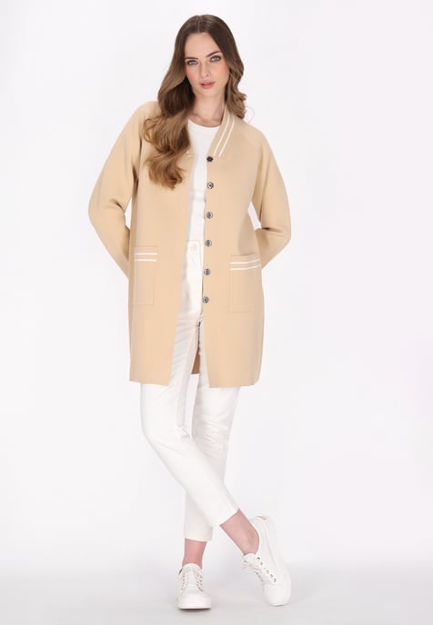 Dreimaster Cardigan Damen Beige Weiss Streifen - Image 2