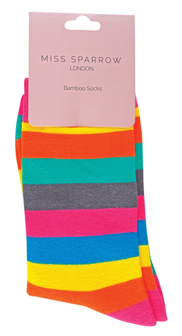 Miss Sparrow - Damen Bambus Socken | Neuheit gemusterten gestreiften Polka Dot Socken | Atmungsaktiv weich | Geschenke für Sie - Bright Thick Stripe - Image 2
