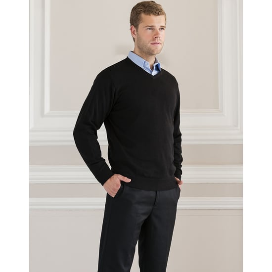 Russell Collection Herren V-Ausschnitt gestrickt Pullover Sweatshirt (Schwarz) - Image 3