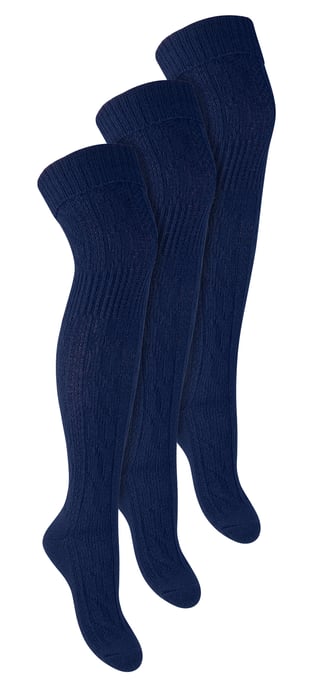 3 Paar Womens Over The Knee Wollsocken | Steven | Ladies Extra Long Wool Socks - Blau - Image 1