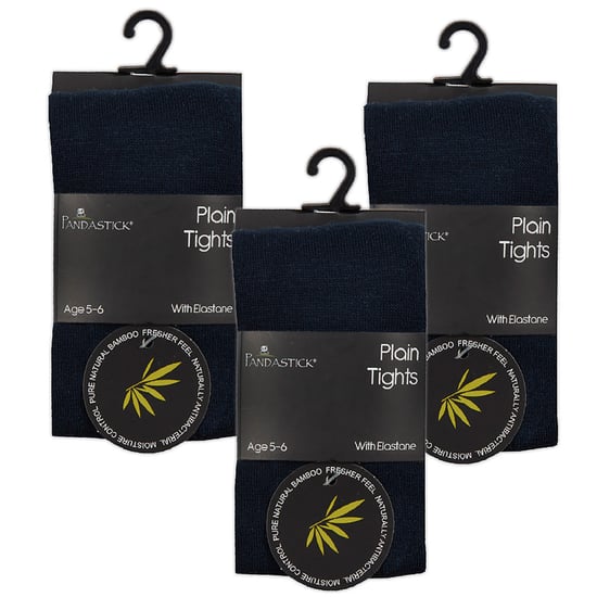 3 Paar Multipack Mädchen Bambus-Schulstrumpfhosen | Sock Snob | Footed Soft Plain Strumpfhosen in Schwarz, Grau, Weiß, Marineblau - Marine - Image 2