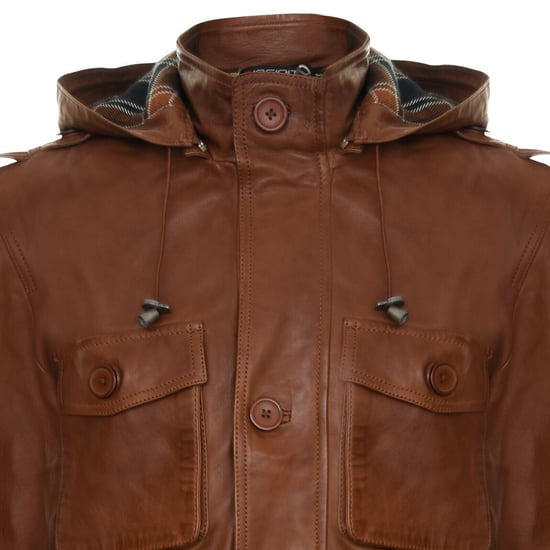 Trench coat with hood and several leather bags
