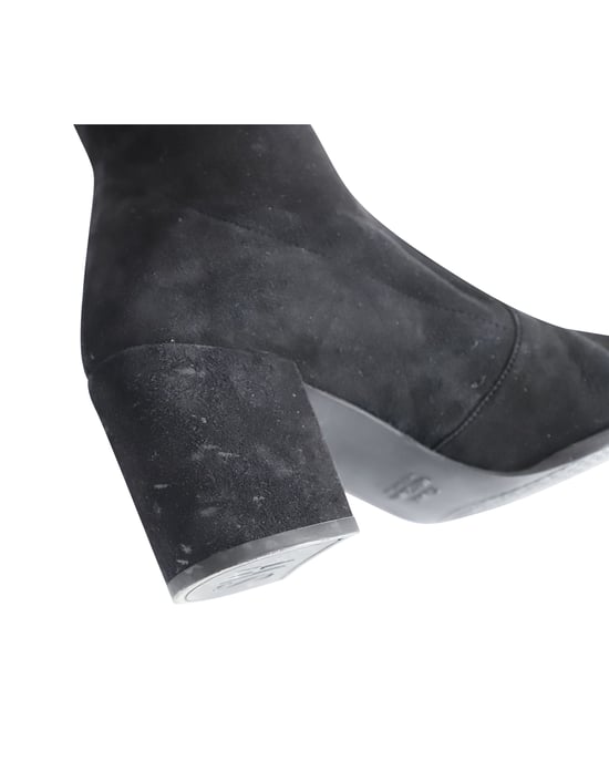 Stuart Weitzman Stiefel über dem Knie mit Absatz aus schwarzem Wildleder - Image 5