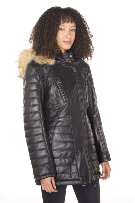 Womens Quilted Leather Parka Jacket-Curitiba