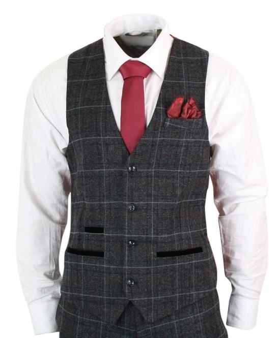 Herren 3-teiliger Anzug in charcoalgrauem Tweed mit Karomuster im Vintage-Retro-Stil - Image 2