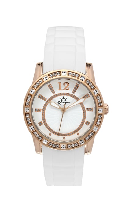Yonger and Bresson: White Leather Watch with Rose Gold Bezel