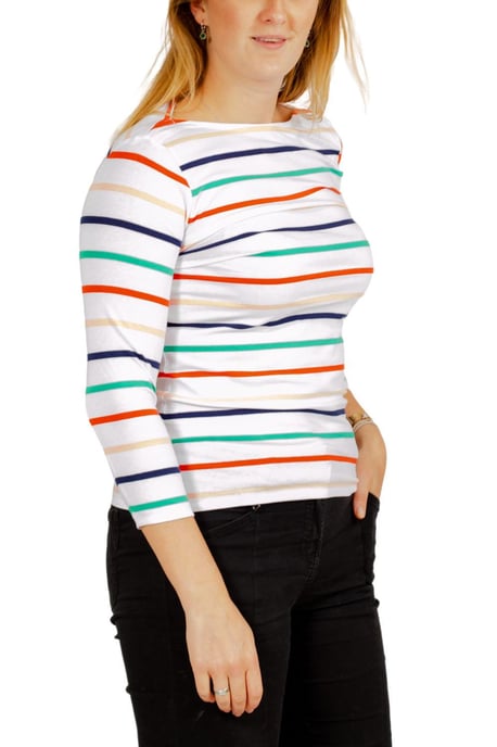 Striped cotton rich slash neck tops