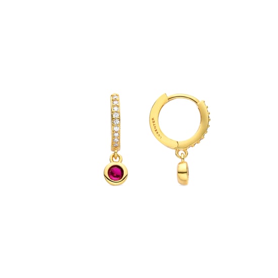 Luxenter Warlah earrings in ruby zirconia,finished in 18k yellow gold