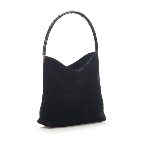 Vintage Gucci Bamboo Suede Shoulder Bag Black - Image 2