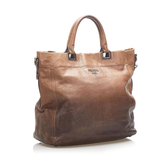 Vintage Prada Vitello Shine Satchel Brown - Image 2