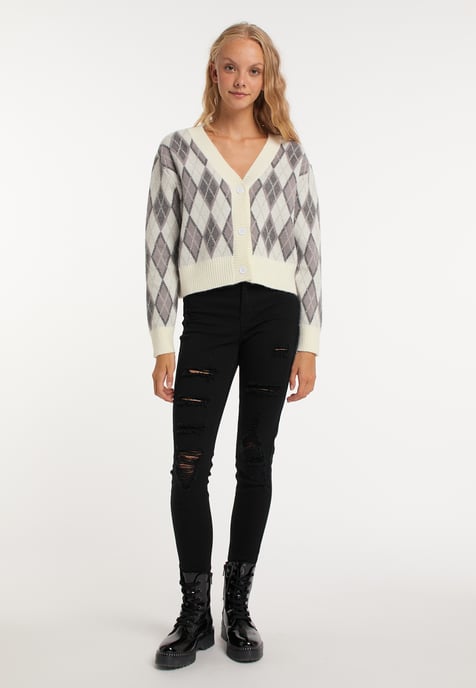 Mymo Strickjacke Damen Wollweiß Mehrfarbig - Image 2