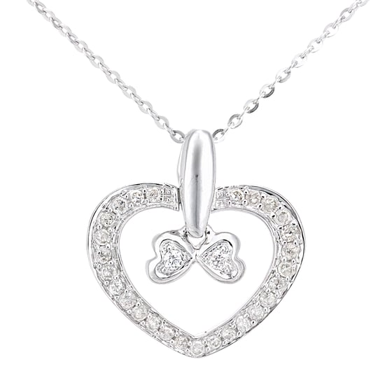 9ct White Gold Diamond Bow Charm Heart Pendant Necklace of Length 46cm