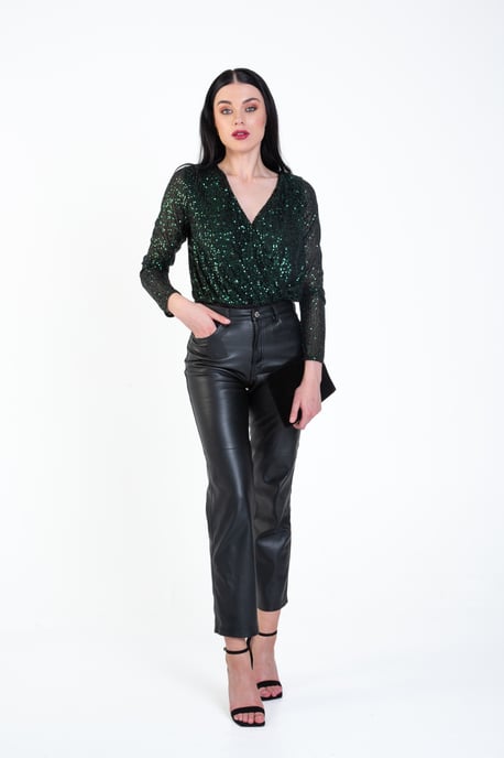 Pailletten-Wickel-Bodysuit mit langen Ärmeln - Image 4