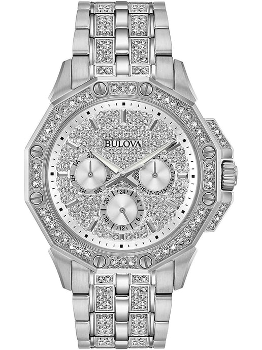 Bulova Kristall Herren Silber Uhr 96C134 - Image 1