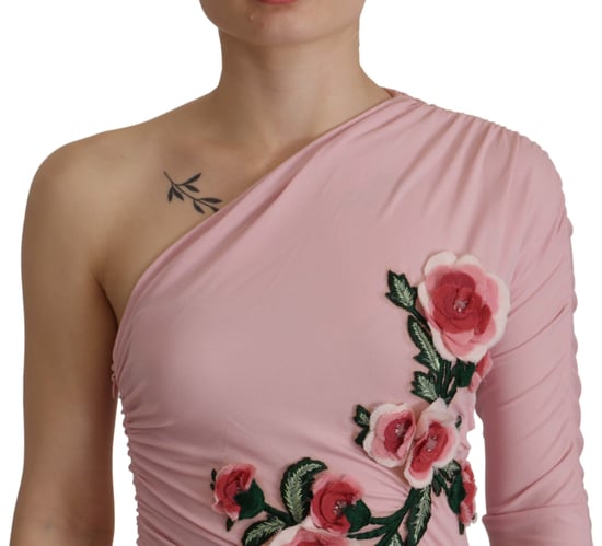 Dolce & Gabbana Rosa Blumenverziertes Ein-Schulter Damenkleid - Image 4