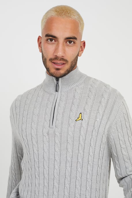 Grey 'August' Quarter Zip Neck Cable Knit Jumper