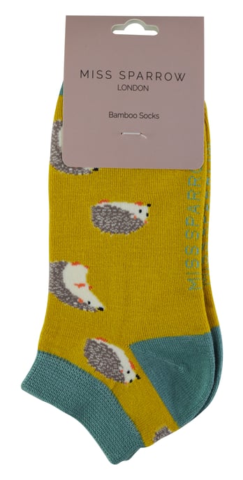 Damen Bambus Trainer Socken | Miss Sparrow | Atmungsaktive Low Cut Socken für Frauen - Igel (Gelb) - Image 2