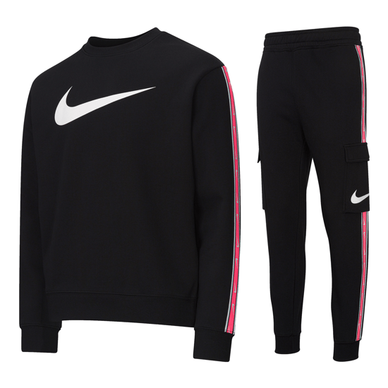 Nike Sportswear Men's Repeat Crew Fleece Tracksuit Black/Hyper Pink