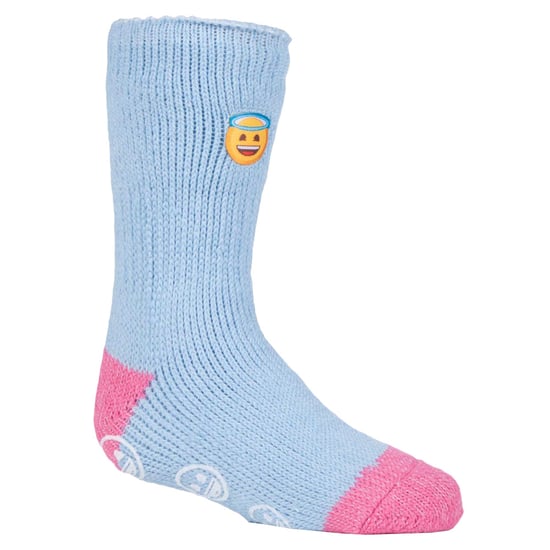 Wärmehalter - Kindercharakter rutschfeste 2.3 TOG Winter warme thermische Hausschuhsocken mit Greifern - Emoji Engelsgesicht - Image 1