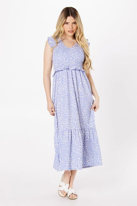 Animal Shirred Bodice Midi Dress