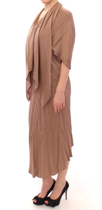 Lamberto Petri Damen Braun Drapiertes Seiden Sheath Cocktailkleid - Image 2