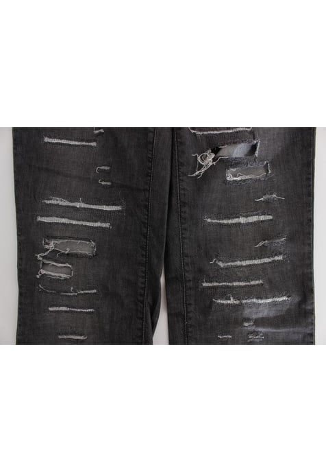 John Galliano Damen Graue Waschung Baumwoll Zerrissene Straight-Fit Jeans - Image 6
