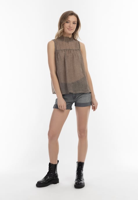 Dreimaster Bluse Damen Oliv Wollweiss - Image 2