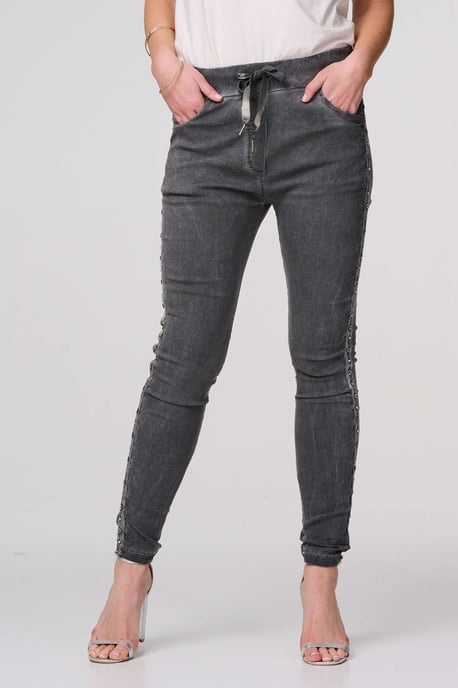 Dark Grey Plain Skinny Tie Waist Trousers