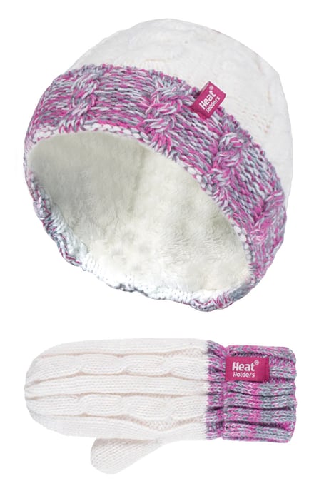 Wärmehalter - Kinder Mädchen Fleece gefüttert gestrickt gestreifte bunte Winter Thermomütze und Fäustlinge Set - SC2P12 - Image 1