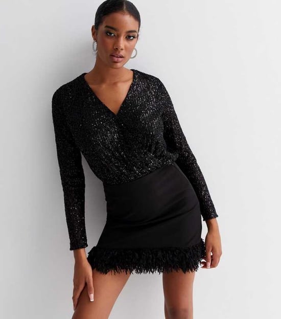 Pailletten-Wickel-Bodysuit mit langen Ärmeln - Image 1