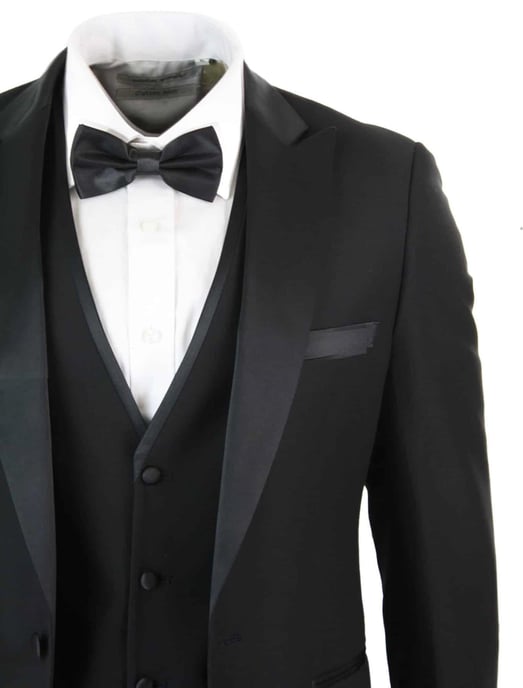 Herren 3-teiliger schwarzer Smoking-Anzug klassisch Satin Dinner tailliert für Hochzeit Abschlussball - Image 4