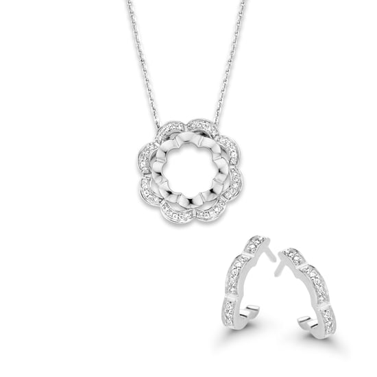 Orphelia 'Onyx' Damen 925 Sterling Silber Set: Kettenanhänger + Ohrringe - Silber SET-7127 - Image 1