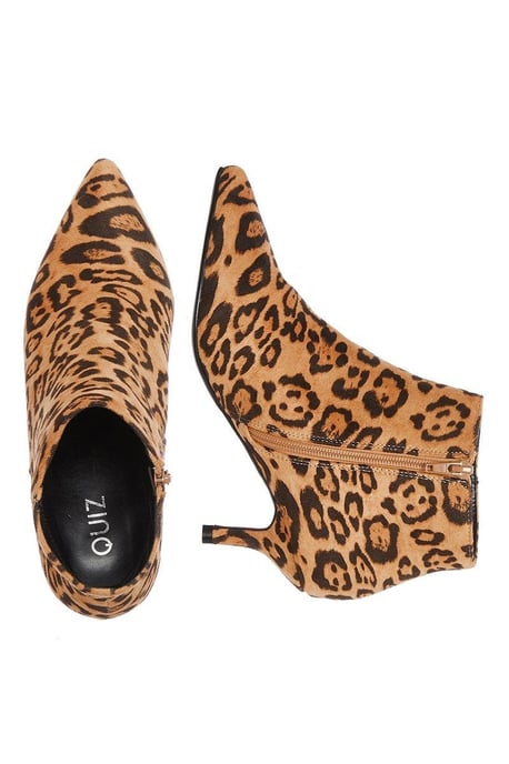 Leopard Print Point Toe Kitten Heel Ankle Boots