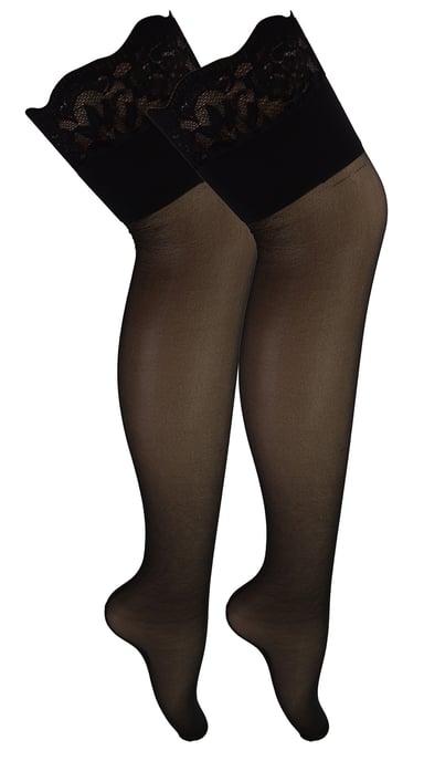 2 Paar Multipack Damen Nahtstrümpfe mit Spitzenabschluss | Sock Snob | Damen Strümpfe - Schwarz / Schwarz - Image 1
