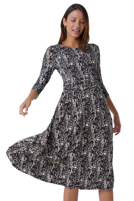 Animal Print Gathered Stretch Ruched Dress