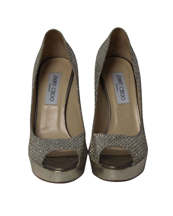 Jimmy Choo Dahlia Plateaupumps mit Peeptoe aus silbernem Glitzer - Image 2