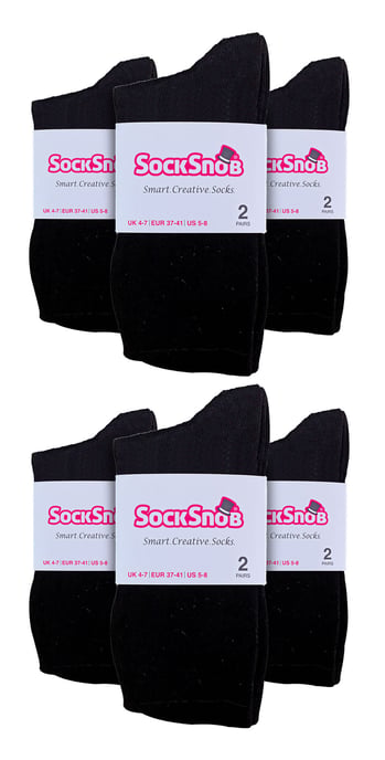 Womens Plain Cotton Rich Socks | 12 Pair Multipack | Sock Snob | Thin Comfy Colourful Crew Ankle Socks for Ladies - Black - Image 2