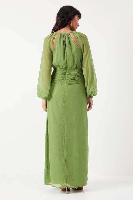 Chiffon Cut Out Detail Volume Sleeve Maxi Dress