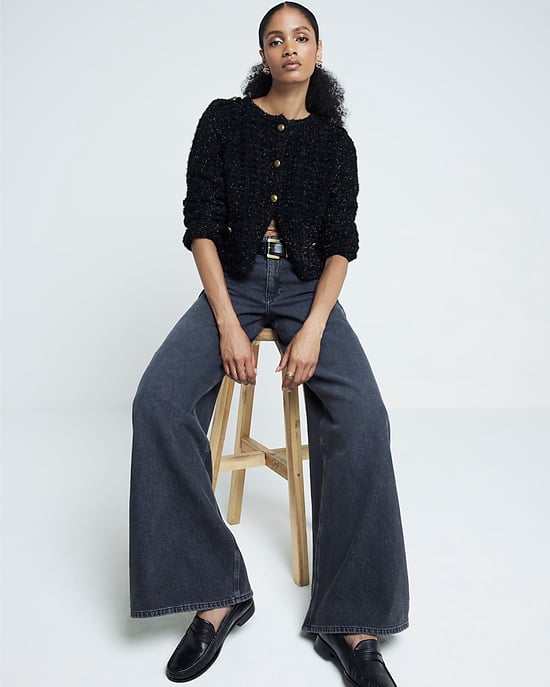 River Island Womens Wide Leg Jeans Black Mid Rise