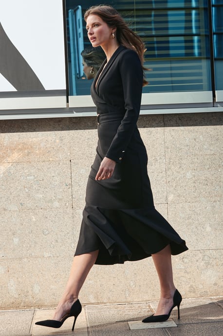 Black Tailored Fishtail Hem Wrap Dress