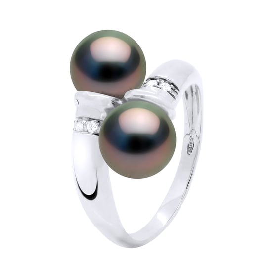 Ring You & Me, Diamanten 0,06 ct, 2 echte Tahiti-Zuchtperlen rund 8–9 mm – Weißgold - Image 1