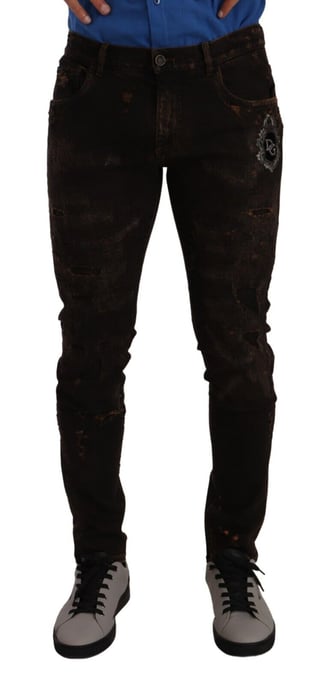 Dolce & Gabbana Men's Brown DG Crown Logo Cotton Skinny Denim Jeans